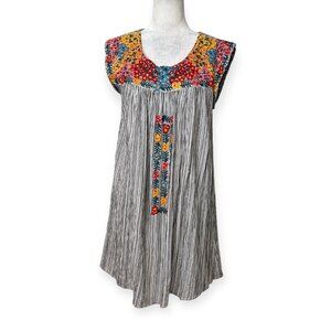 Savanna Jane Boho Embroidered Sleeveless Dress Size S Multicolor Stripe Festival